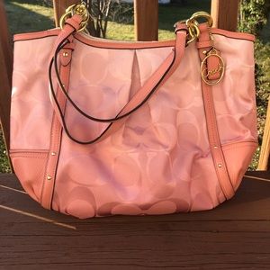 Coach rosy peach cloth signature tote